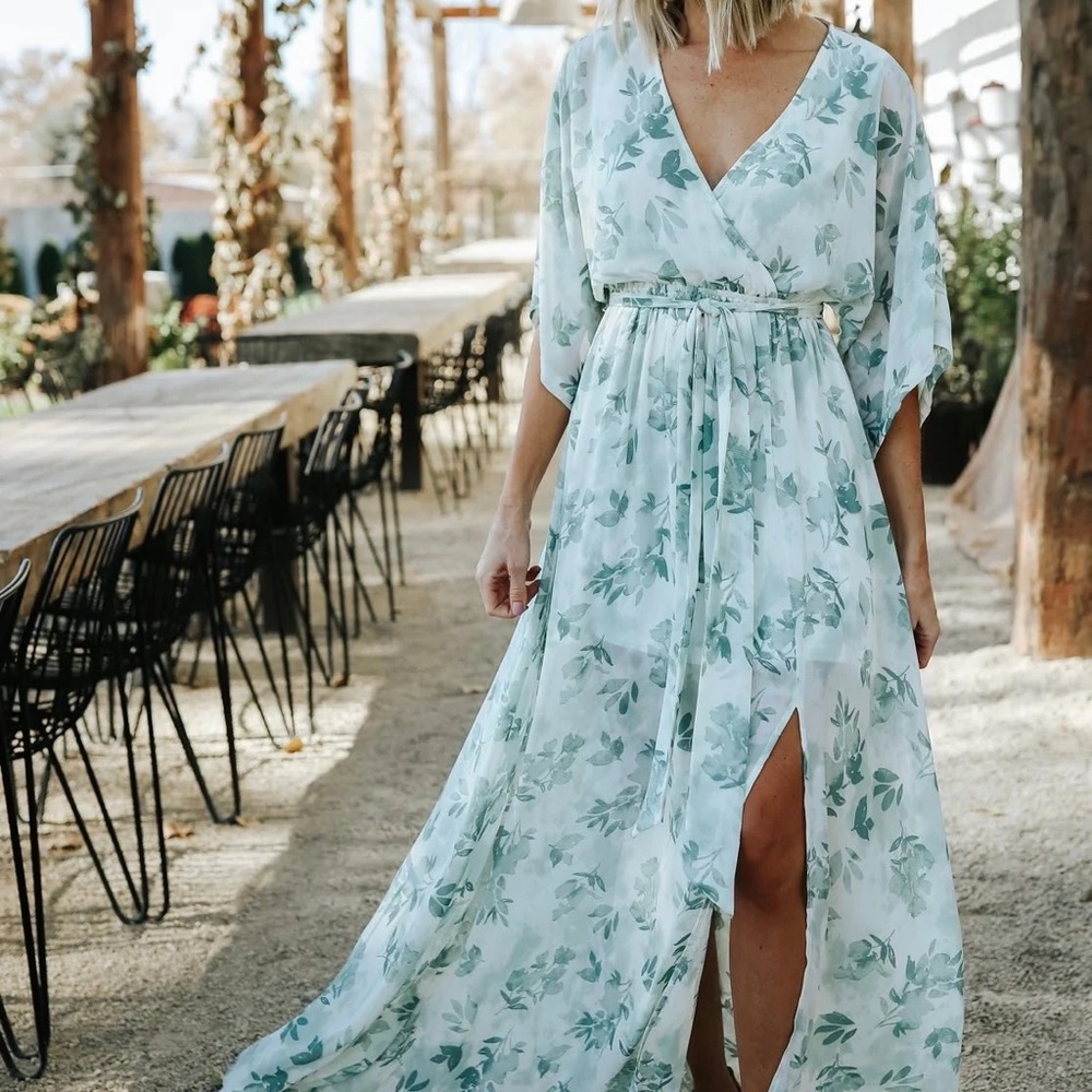 Baltic Born Kia Kimono Dress, Sage Floral, Size Large